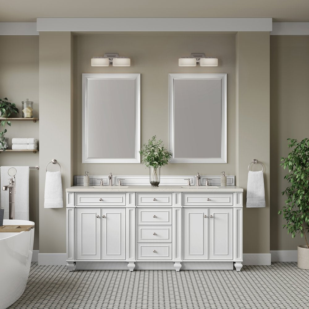 James Martin - Bristol 72" Double Vanity, Bright White, w/ 3 CM Siberian Silestone Top - 157-V72-BW-3SFR view 2