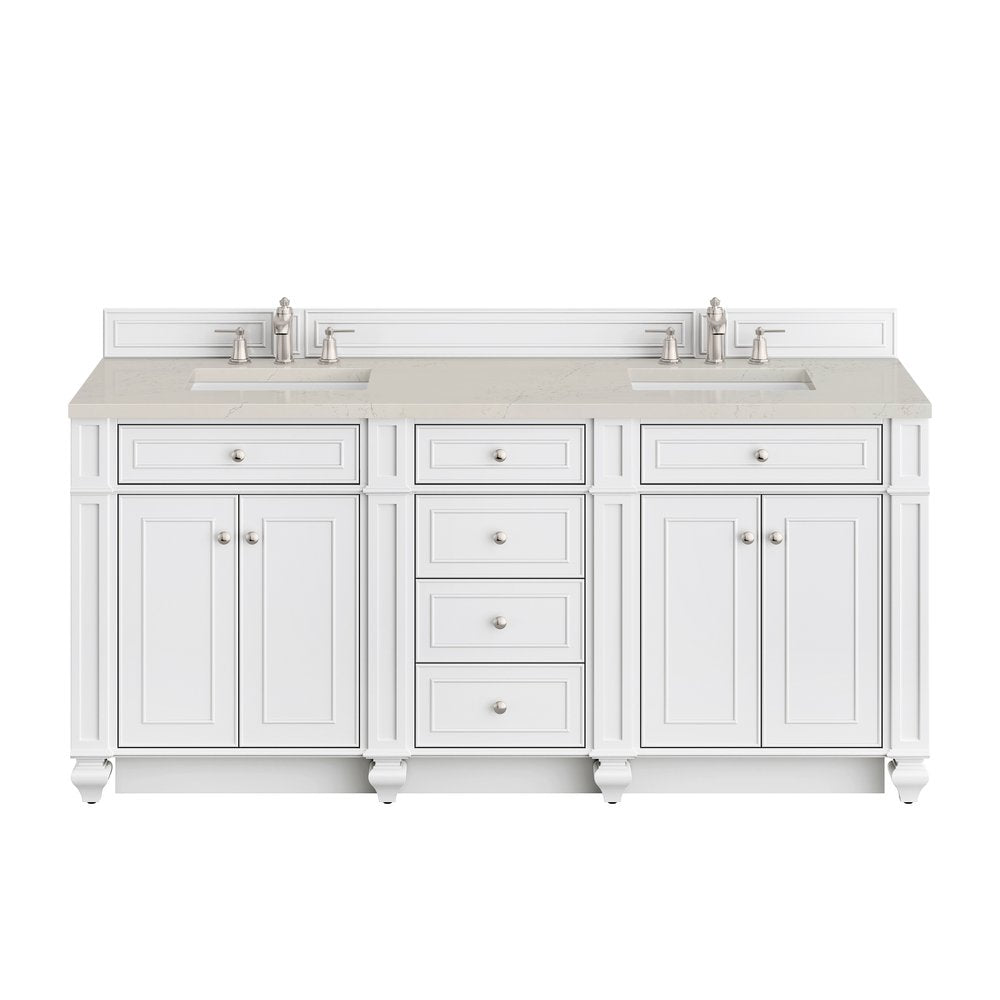 James Martin - Bristol 72" Double Vanity, Bright White, w/ 3 CM Siberian Silestone Top w/FreePower Wireless Charger - 157-V72-BW-FSFR view 1
