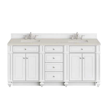 James Martin - Bristol 72" Double Vanity, Bright White, w/ 3 CM Siberian Silestone Top w/FreePower Wireless Charger - 157-V72-BW-FSFR view 1