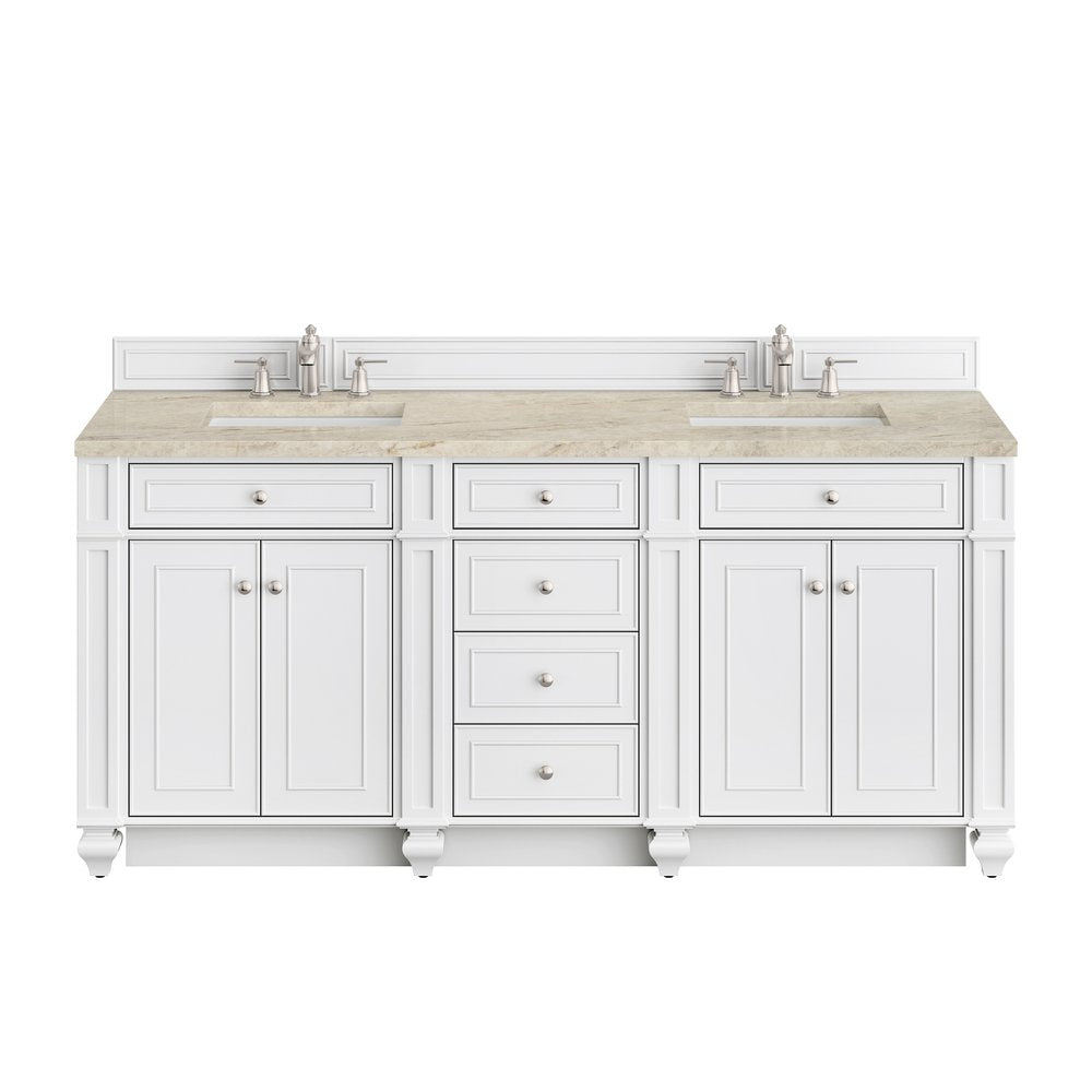 James Martin - Bristol 72" Double Vanity, Bright White, w/ 3 CM Tajnar Eclos Top - 157-V72-BW-3TJR view 1