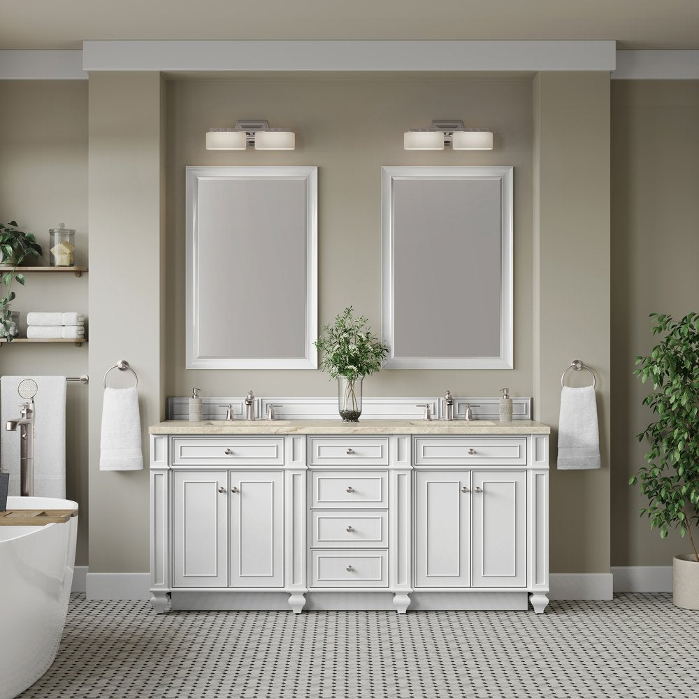 James Martin - Bristol 72" Double Vanity, Bright White, w/ 3 CM Tajnar Eclos Top - 157-V72-BW-3TJR view 2