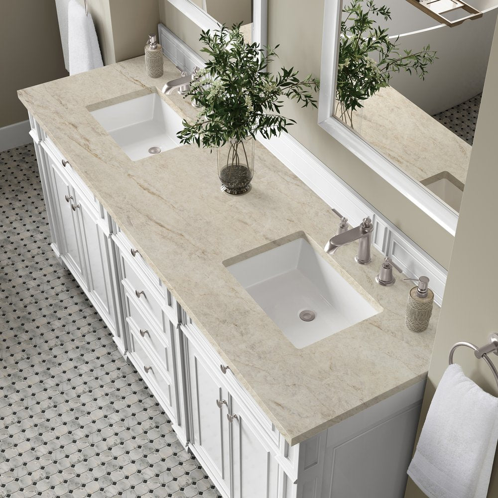 James Martin - Bristol 72" Double Vanity, Bright White, w/ 3 CM Tajnar Eclos Top - 157-V72-BW-3TJR view 6