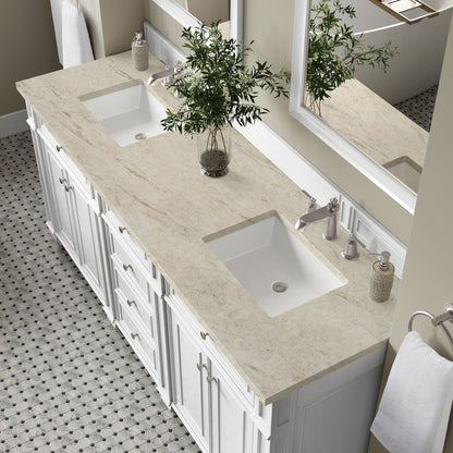 James Martin - Bristol 72" Double Vanity, Bright White, w/ 3 CM Tajnar Eclos Top - 157-V72-BW-3TJR view 6