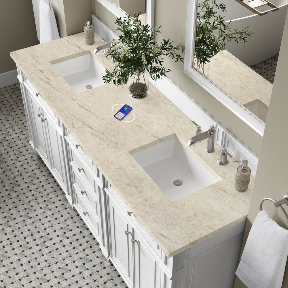 James Martin - Bristol 72" Double Vanity, Bright White, w/ 3 CM Tajnar Eclos Top w/FreePower Wireless Charger - 157-V72-BW-FTJR view 6