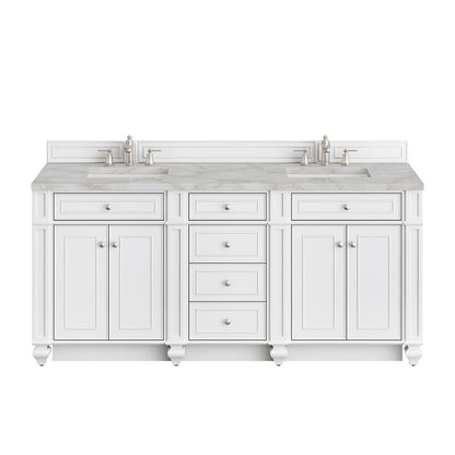 James Martin - Bristol 72" Double Vanity, Bright White w/ 3 CM Victorian Silver Silestone Top - 157-V72-BW-3VSL view 1
