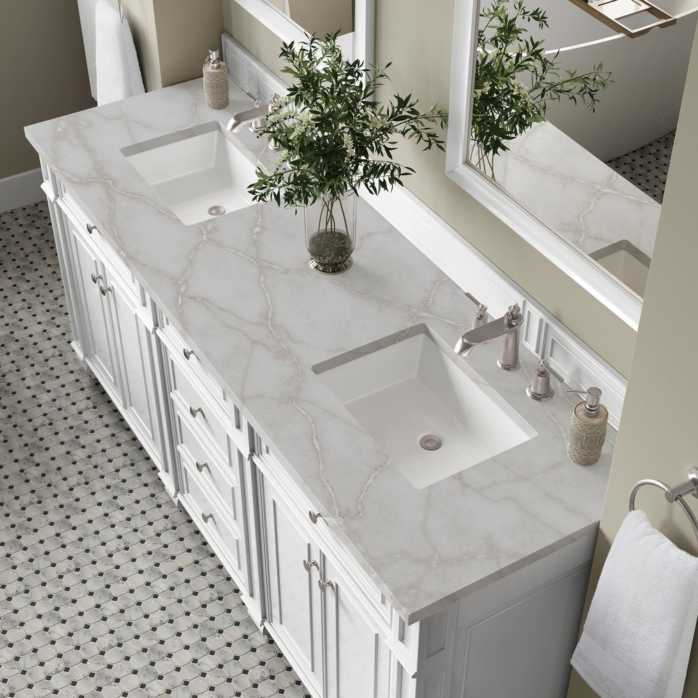James Martin - Bristol 72" Double Vanity, Bright White w/ 3 CM Victorian Silver Silestone Top - 157-V72-BW-3VSL view 5