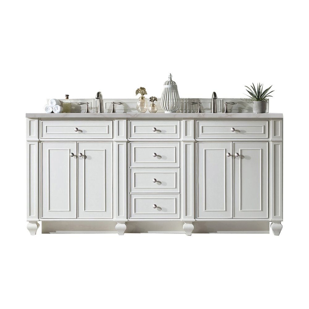 James Martin - Bristol 72" Double Vanity, Bright White w/ 3 CM Victorian Silver Silestone Top w/FreePower Wireless Charger - 157-V72-BW-FVSL view 1