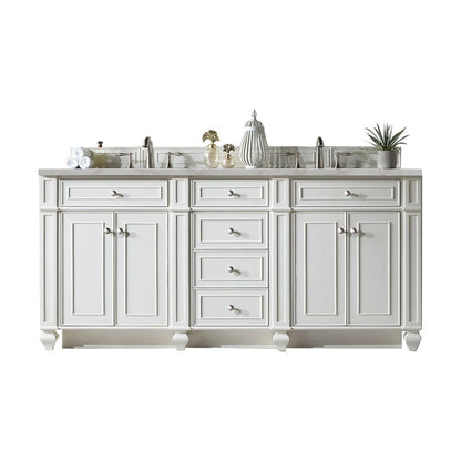 James Martin - Bristol 72" Double Vanity, Bright White w/ 3 CM Victorian Silver Silestone Top w/FreePower Wireless Charger - 157-V72-BW-FVSL view 1