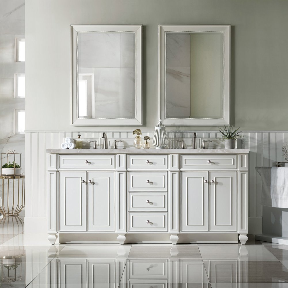 James Martin - Bristol 72" Double Vanity, Bright White w/ 3 CM Victorian Silver Silestone Top w/FreePower Wireless Charger - 157-V72-BW-FVSL view 3