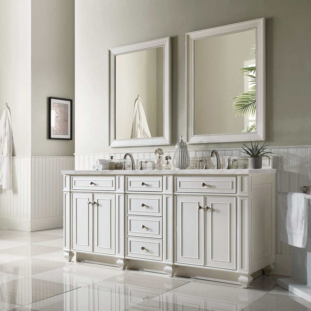 James Martin - Bristol 72" Double Vanity, Bright White w/ 3 CM Victorian Silver Silestone Top w/FreePower Wireless Charger - 157-V72-BW-FVSL view 4