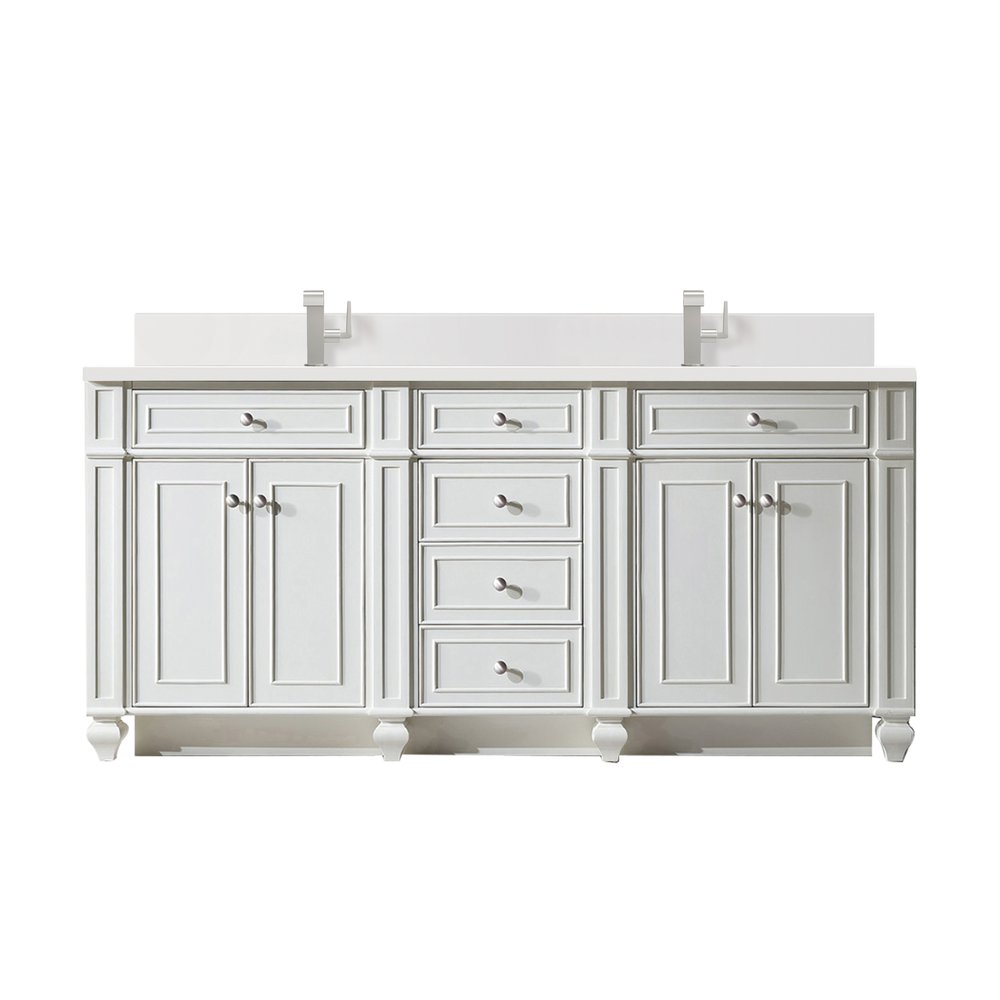 James Martin - Bristol 72" Double Vanity, Bright White w/ Single Hole 3 CM White Zeus Silestone Top & Backsplash - 157-V72-BW-1WZ view 1