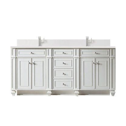 James Martin - Bristol 72" Double Vanity, Bright White w/ Single Hole 3 CM White Zeus Silestone Top & Backsplash - 157-V72-BW-1WZ view 1