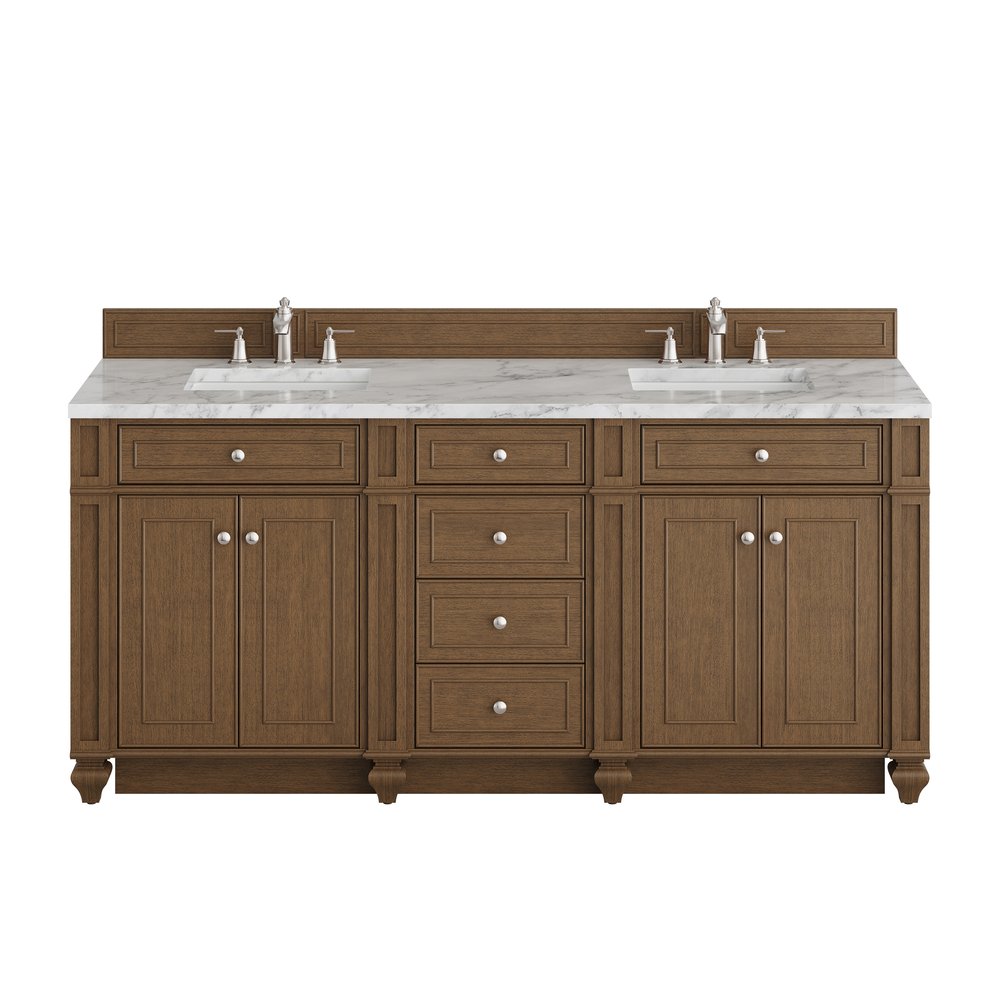 James Martin - Bristol 72" Double Vanity, Saddle Brown w/ 3 CM Carrara Marble Top - 157-V72-SBR-3CAR view 1