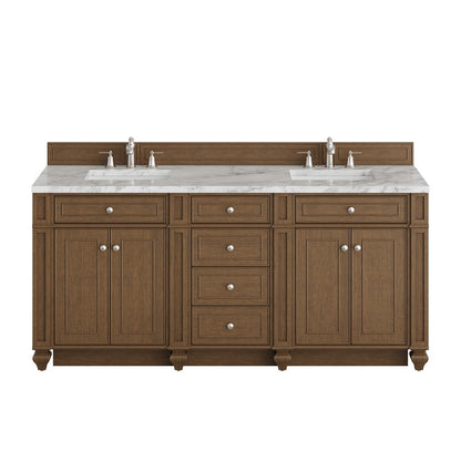 James Martin - Bristol 72" Double Vanity, Saddle Brown w/ 3 CM Carrara Marble Top - 157-V72-SBR-3CAR view 1