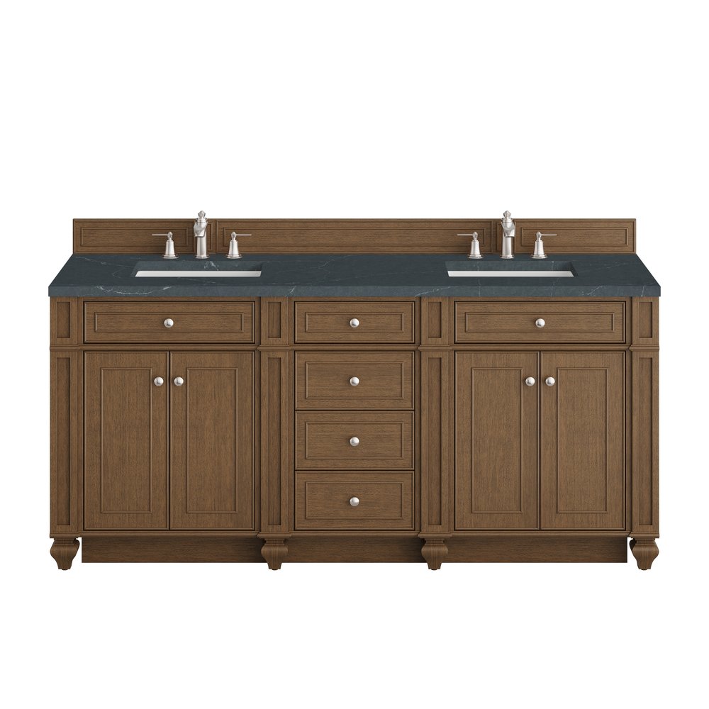 James Martin - Bristol 72" Double Vanity, Saddle Brown w/ 3 CM Charcoal Soapstone Silestone Top - 157-V72-SBR-3CSP view 1