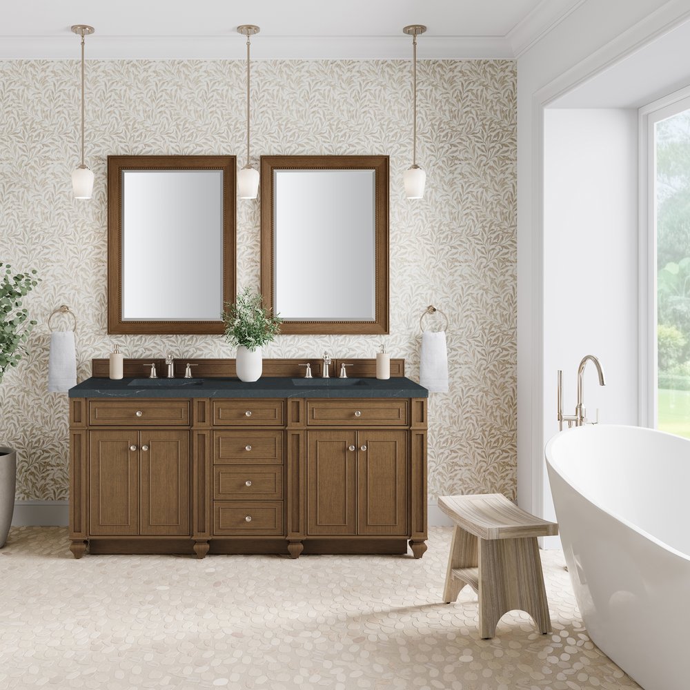 James Martin - Bristol 72" Double Vanity, Saddle Brown w/ 3 CM Charcoal Soapstone Silestone Top - 157-V72-SBR-3CSP view 2