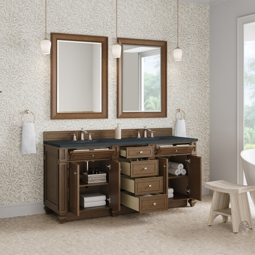 James Martin - Bristol 72" Double Vanity, Saddle Brown w/ 3 CM Charcoal Soapstone Silestone Top - 157-V72-SBR-3CSP view 4