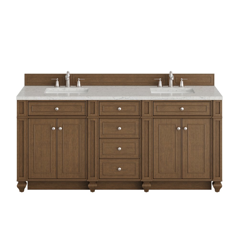 James Martin - Bristol 72" Double Vanity, Saddle Brown w/ 3 CM Eternal Jasmine Pearl Silestone Top - 157-V72-SBR-3EJP view 1