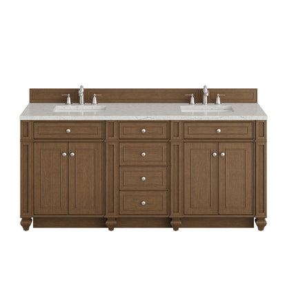 James Martin - Bristol 72" Double Vanity, Saddle Brown w/ 3 CM Eternal Jasmine Pearl Silestone Top - 157-V72-SBR-3EJP view 1