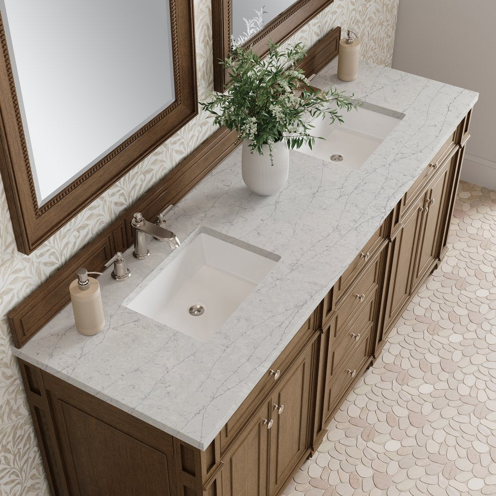 James Martin - Bristol 72" Double Vanity, Saddle Brown w/ 3 CM Eternal Jasmine Pearl Silestone Top - 157-V72-SBR-3EJP view 6