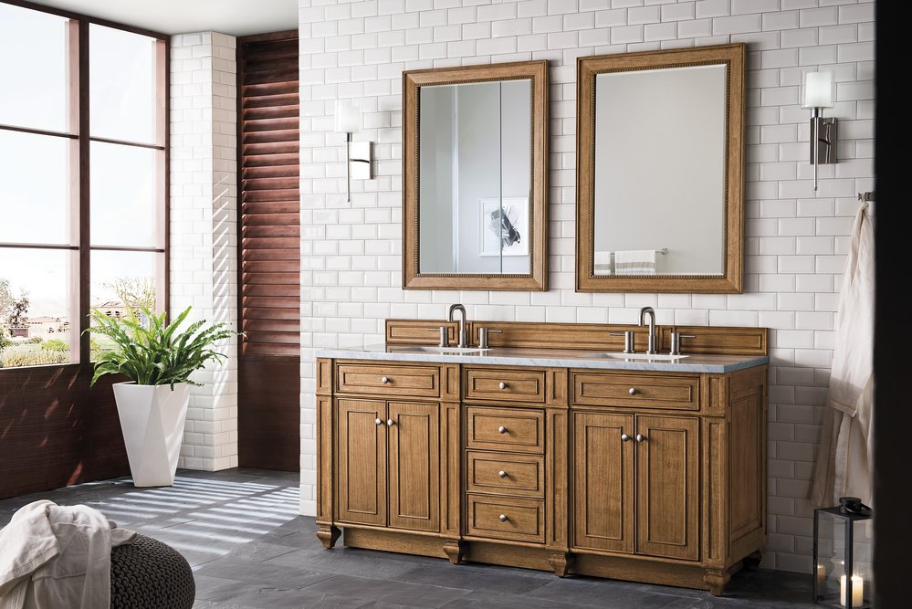 James Martin - Bristol 72" Double Vanity, Saddle Brown w/ 3 CM Eternal Jasmine Pearl Silestone Top w/FreePower Wireless Charger - 157-V72-SBR-FEJP view 4