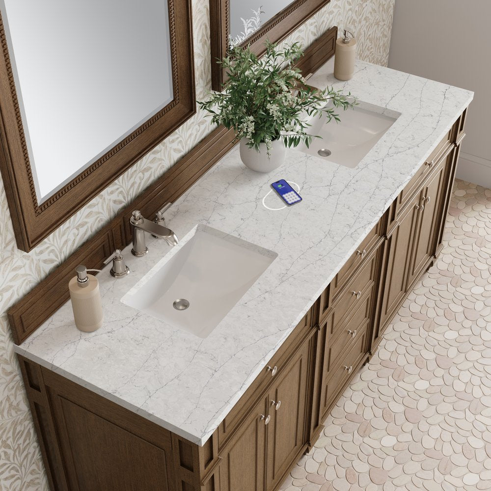 James Martin - Bristol 72" Double Vanity, Saddle Brown w/ 3 CM Eternal Jasmine Pearl Silestone Top w/FreePower Wireless Charger - 157-V72-SBR-FEJP view 8