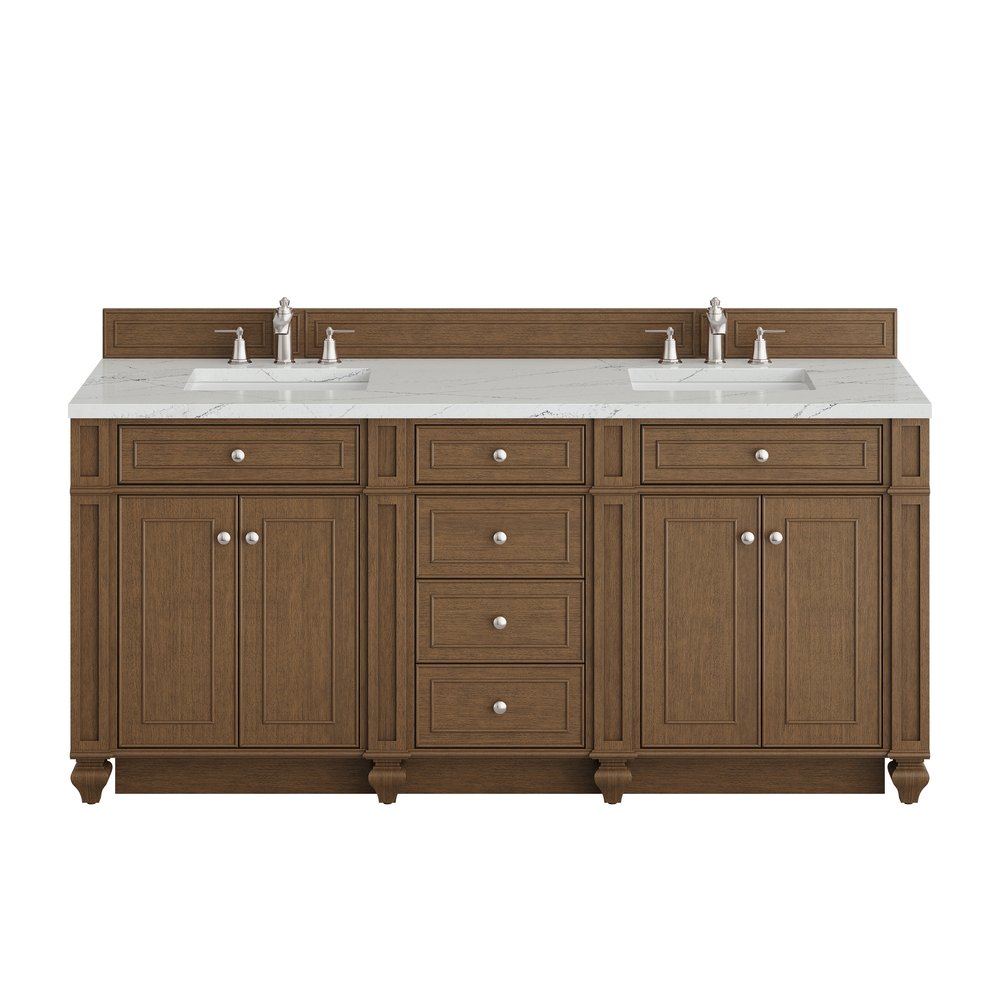 James Martin - Bristol 72" Double Vanity, Saddle Brown w/ 3 CM Ethereal Noctis Silestone Top - 157-V72-SBR-3ENC view 1