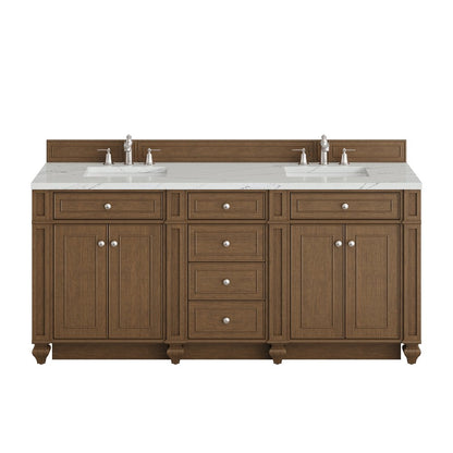 James Martin - Bristol 72" Double Vanity, Saddle Brown w/ 3 CM Ethereal Noctis Silestone Top - 157-V72-SBR-3ENC view 1