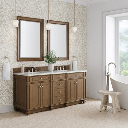 James Martin - Bristol 72" Double Vanity, Saddle Brown w/ 3 CM Ethereal Noctis Silestone Top - 157-V72-SBR-3ENC view 3