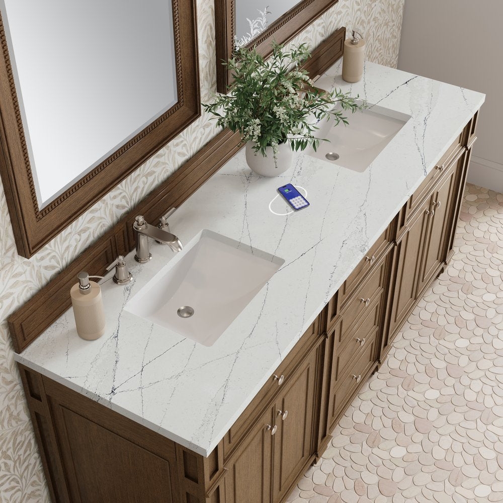 James Martin - Bristol 72" Double Vanity, Saddle Brown w/ 3 CM Ethereal Noctis Silestone Top w/FreePower Wireless Charger - 157-V72-SBR-FENC view 7