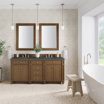 James Martin - Bristol 72" Double Vanity, Saddle Brown w/ 3 CM Parisien Bleu Silestone Top - 157-V72-SBR-3PBL view 2