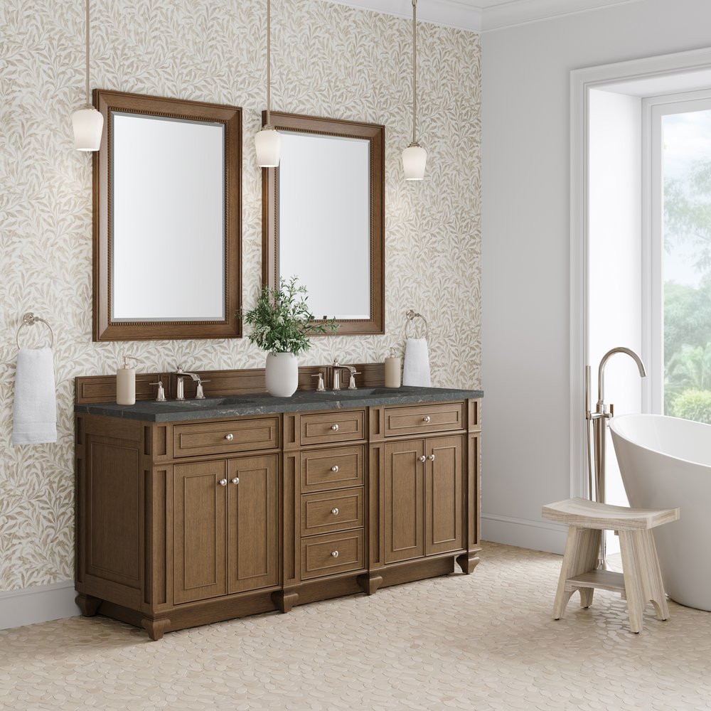 James Martin - Bristol 72" Double Vanity, Saddle Brown w/ 3 CM Parisien Bleu Silestone Top - 157-V72-SBR-3PBL view 3