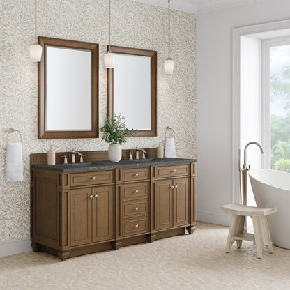James Martin - Bristol 72" Double Vanity, Saddle Brown w/ 3 CM Parisien Bleu Silestone Top - 157-V72-SBR-3PBL view 3