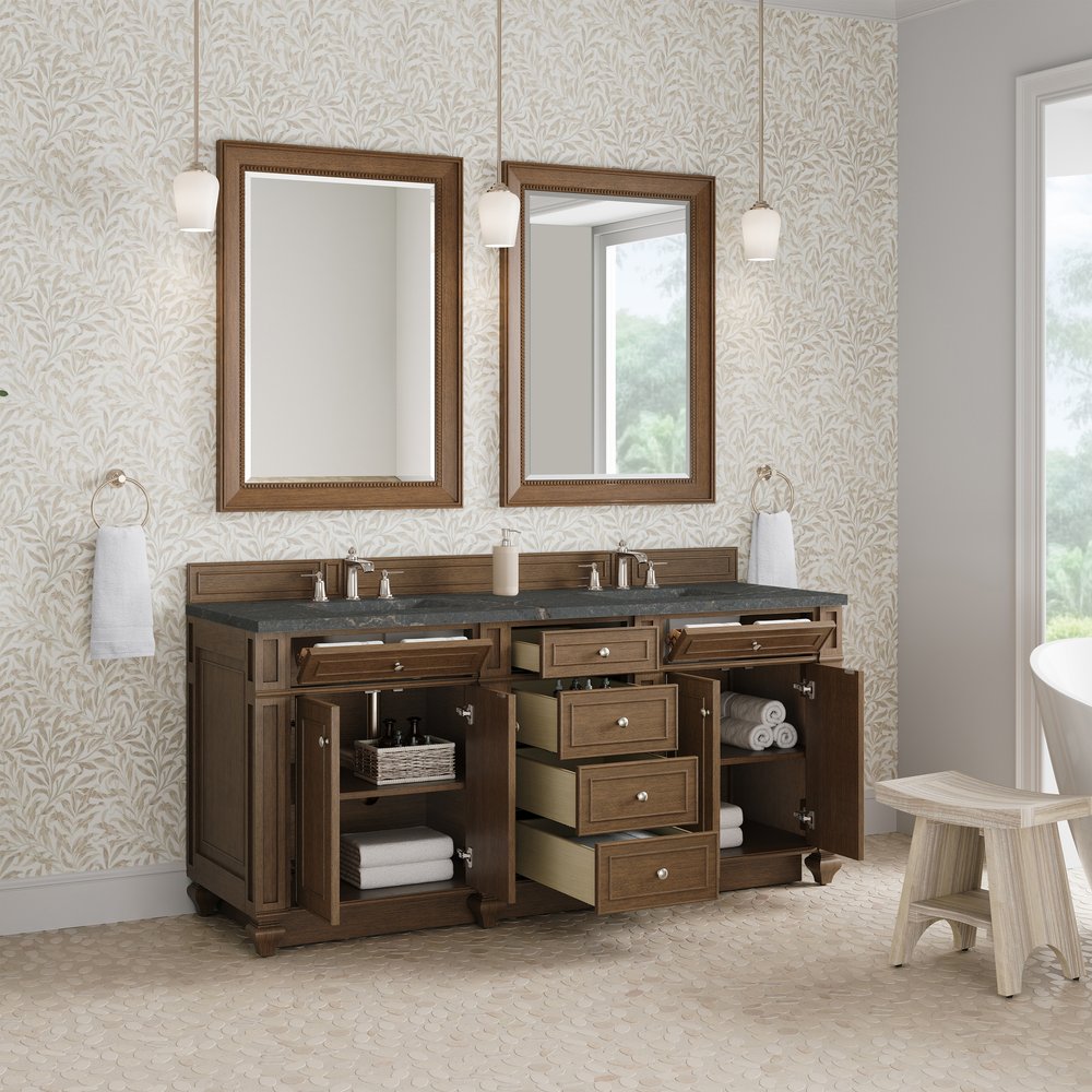 James Martin - Bristol 72" Double Vanity, Saddle Brown w/ 3 CM Parisien Bleu Silestone Top - 157-V72-SBR-3PBL view 4