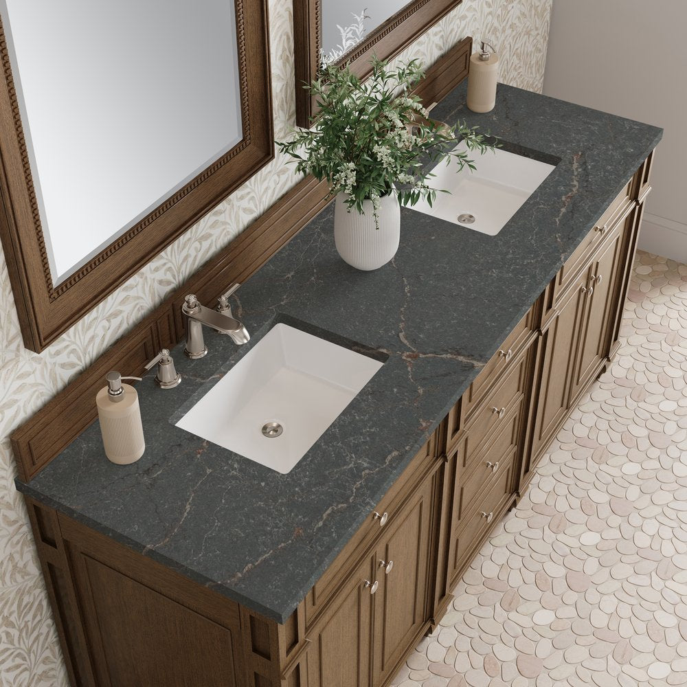 James Martin - Bristol 72" Double Vanity, Saddle Brown w/ 3 CM Parisien Bleu Silestone Top - 157-V72-SBR-3PBL view 6