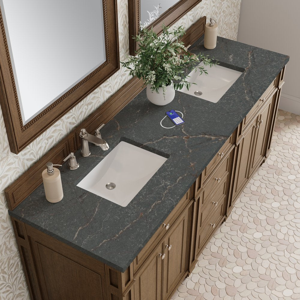 James Martin - Bristol 72" Double Vanity, Saddle Brown w/ 3 CM Parisien Bleu Silestone Top w/FreePower Wireless Charger - 157-V72-SBR-FPBL view 7