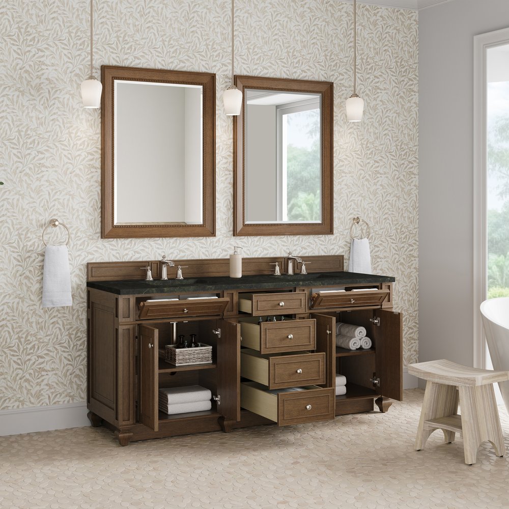 James Martin - Bristol 72" Double Vanity, Saddle Brown, w/ 3 CM Phantome Eclos Top - 157-V72-SBR-3PHT view 4