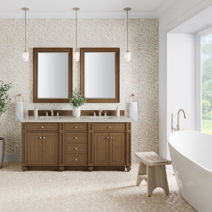 James Martin - Bristol 72" Double Vanity, Saddle Brown, w/ 3 CM Siberian Silestone Top - 157-V72-SBR-3SFR view 2