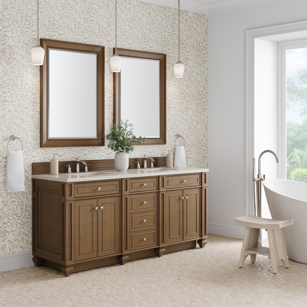 James Martin - Bristol 72" Double Vanity, Saddle Brown, w/ 3 CM Siberian Silestone Top - 157-V72-SBR-3SFR view 3