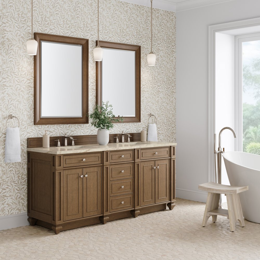 James Martin - Bristol 72" Double Vanity, Saddle Brown, w/ 3 CM Tajnar Eclos Top - 157-V72-SBR-3TJR view 3