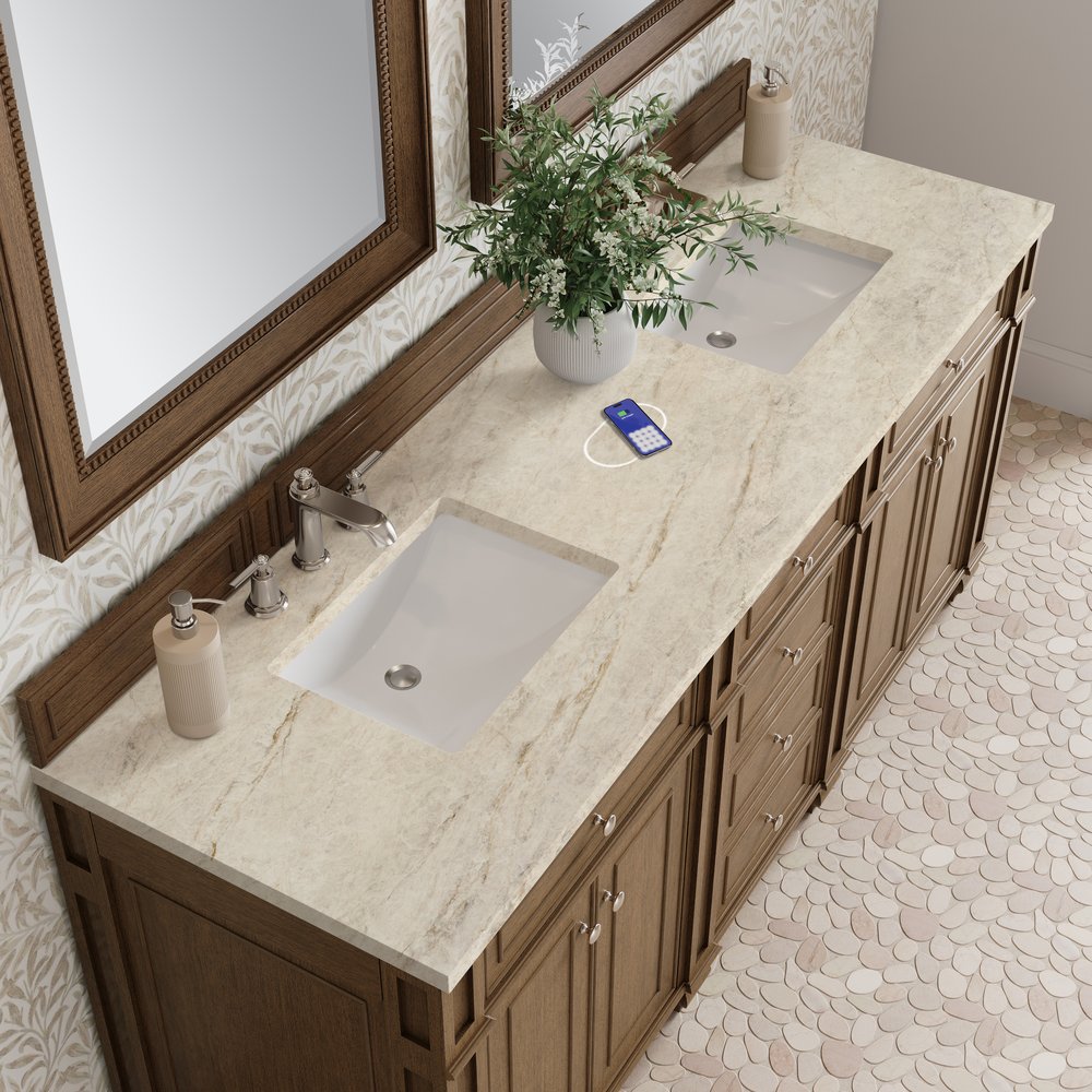 James Martin - Bristol 72" Double Vanity, Saddle Brown, w/ 3 CM Tajnar Eclos Top w/FreePower Wireless Charger - 157-V72-SBR-FTJR view 6