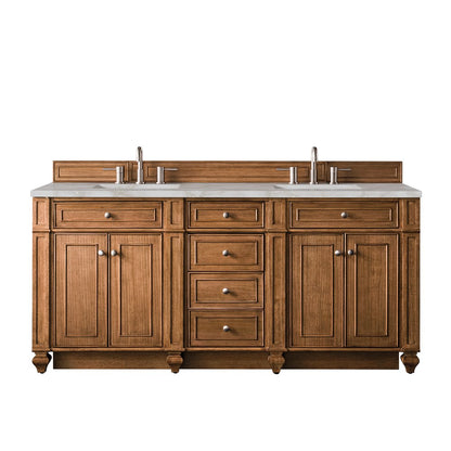 James Martin - Bristol 72" Double Vanity, Saddle Brown w/ 3 CM Victorian Silver Silestone Top w/FreePower Wireless Charger - 157-V72-SBR-FVSL view 1