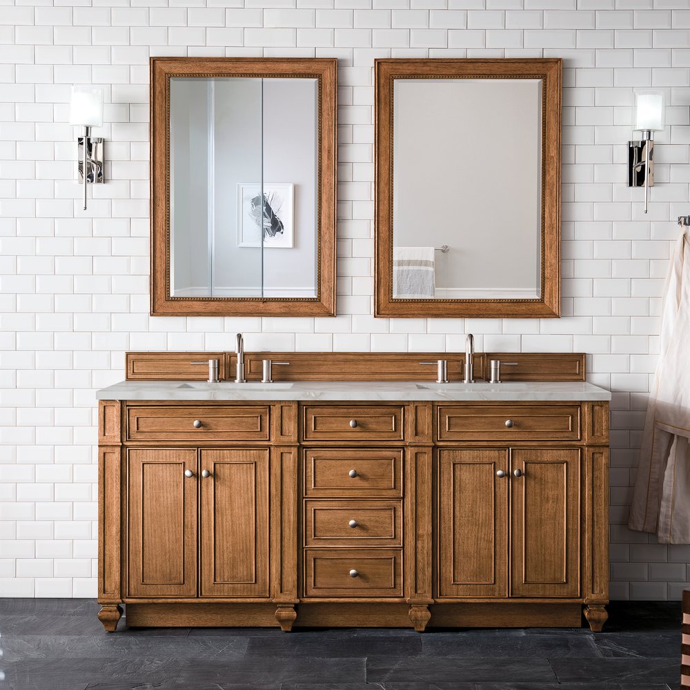 James Martin - Bristol 72" Double Vanity, Saddle Brown w/ 3 CM Victorian Silver Silestone Top w/FreePower Wireless Charger - 157-V72-SBR-FVSL view 3