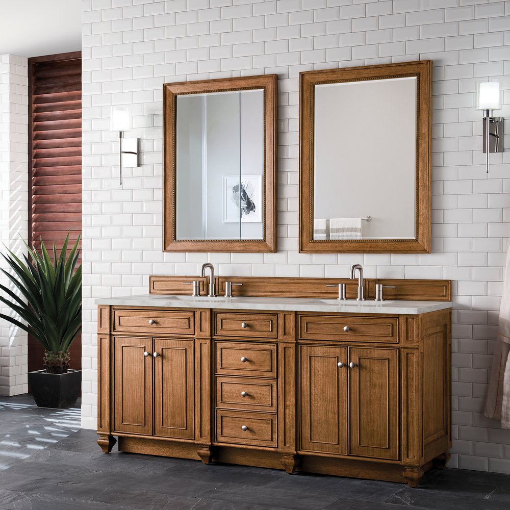 James Martin - Bristol 72" Double Vanity, Saddle Brown w/ 3 CM Victorian Silver Silestone Top w/FreePower Wireless Charger - 157-V72-SBR-FVSL view 4