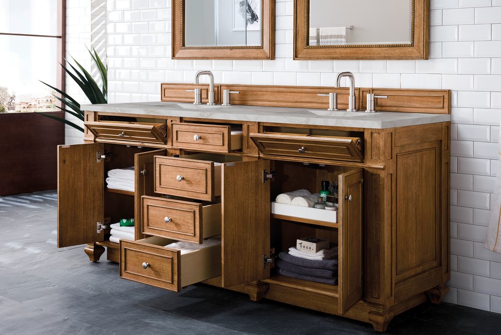 James Martin - Bristol 72" Double Vanity, Saddle Brown w/ 3 CM Victorian Silver Silestone Top w/FreePower Wireless Charger - 157-V72-SBR-FVSL view 5