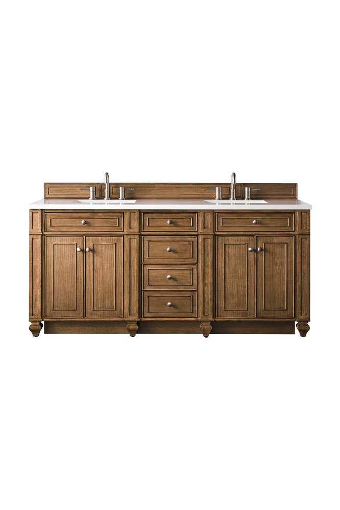 James Martin - Bristol 72" Double Vanity, Saddle Brown w/ 3 CM White Zeus Silestone Top - 157-V72-SBR-3WZ view 1