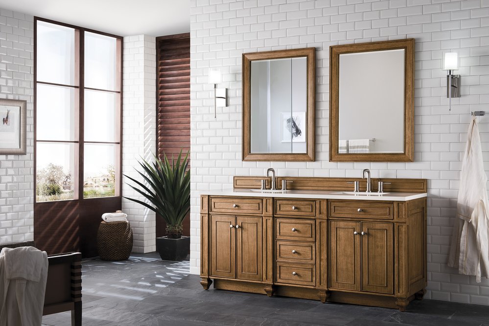 James Martin - Bristol 72" Double Vanity, Saddle Brown w/ 3 CM White Zeus Silestone Top - 157-V72-SBR-3WZ view 3