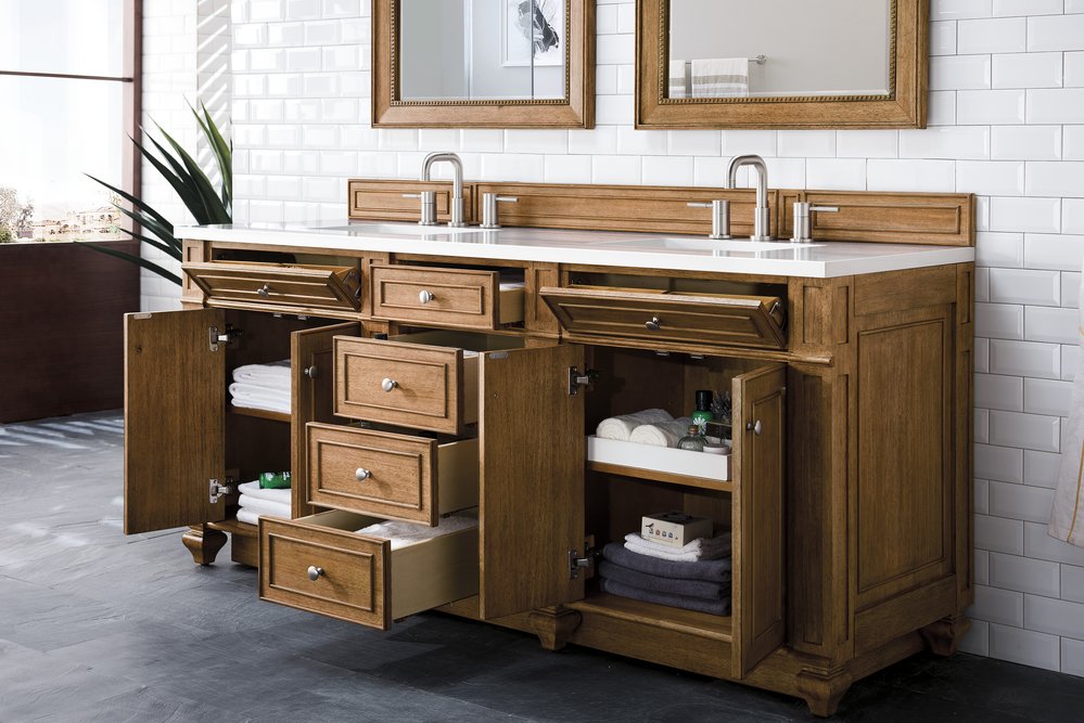 James Martin - Bristol 72" Double Vanity, Saddle Brown w/ 3 CM White Zeus Silestone Top - 157-V72-SBR-3WZ view 4