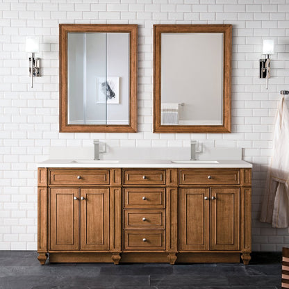 James Martin - Bristol 72" Double Vanity, Saddle Brown w/ Single Hole 3 CM White Zeus Silestone Top & Backsplash - 157-V72-SBR-1WZ view 2