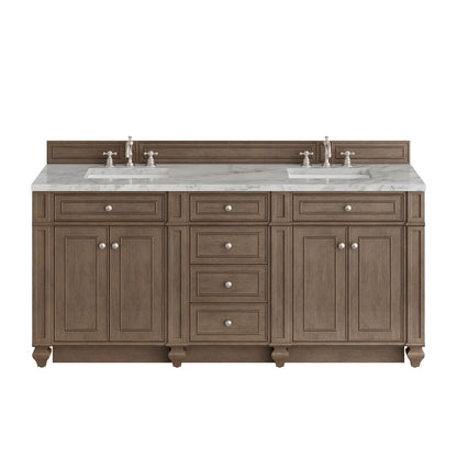 James Martin - Bristol 72" Double Vanity, Whitewashed Walnut w/ 3 CM Carrara Marble Top - 157-V72-WW-3CAR view 1